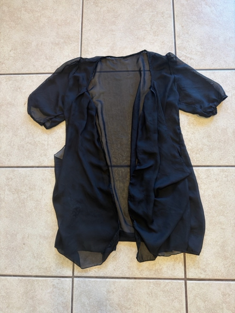 Sheer Black Short-Sleeve Chiffon Cardigan - Picture 2 of 4